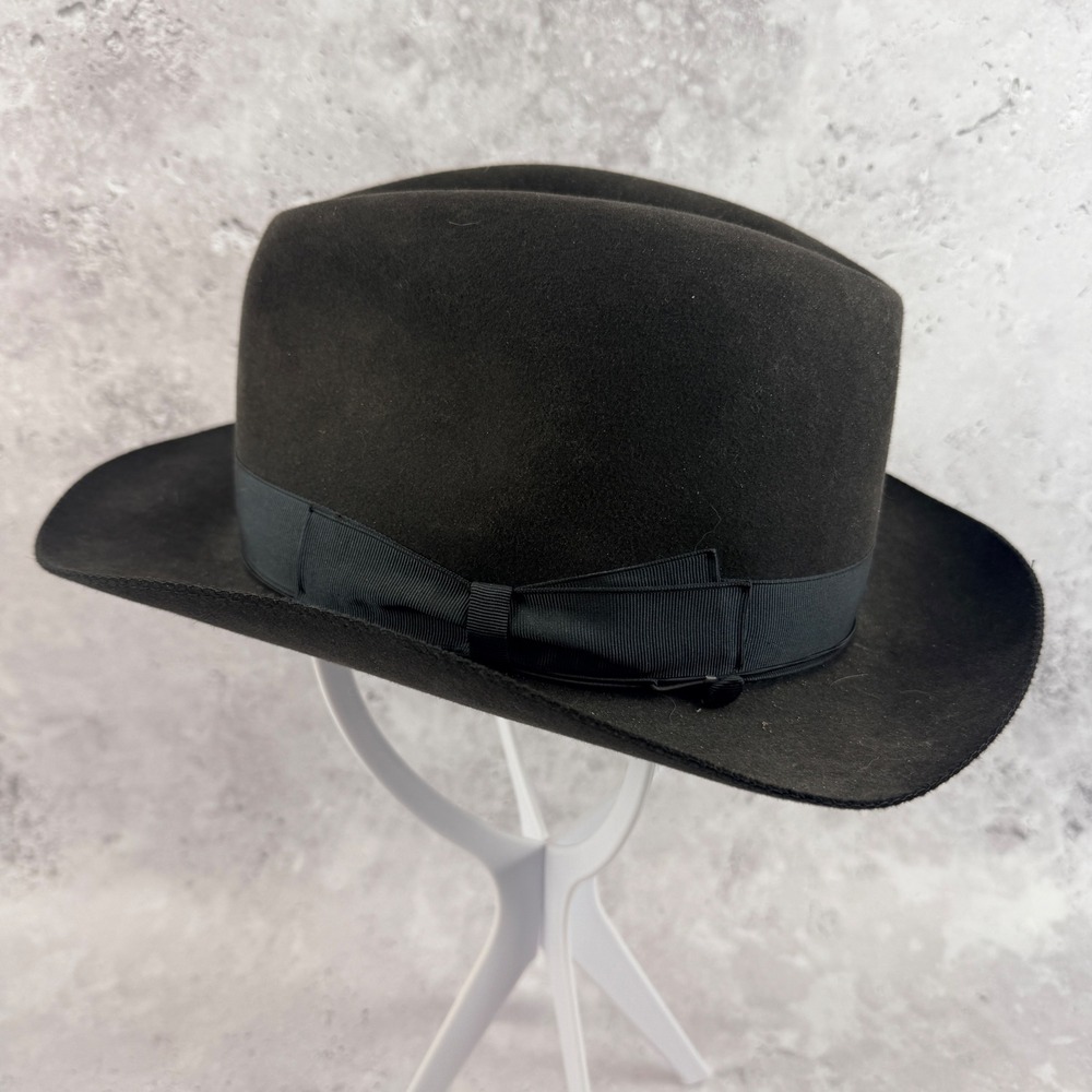 Borsalino Como Fedora Black Fur Felt Hat Made in Italy Size 7 1/8 58